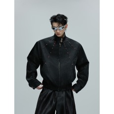 批发2026新款小众血蟒蛇纹理感皮衣宝石点缀立领短款夹克外套秋