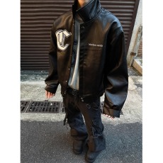 批发美式复古<b class='q'>街头</b>高级感黑色pu皮夹克上衣潮流痞帅短款外套