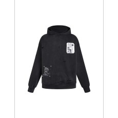 批发美式复古重磅水洗做旧贴布连帽卫衣男女秋<b class='q'>冬</b>宽松cleanfit高街外套