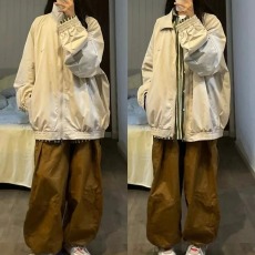 批发春季新款日系休闲<b class='q'>夹克</b><b class='q'>男</b>立领小标刺绣宽松纯色外套春秋款