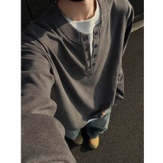 批发亨利领<b class='q'>长袖</b><b class='q'>T</b><b class='q'>恤</b><b class='q'>男</b>秋冬季美式潮牌ins假两件痞帅内搭打底衫