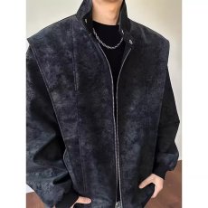 批发美式扎染巴恩风解构立领机车<b class='q'>夹克</b><b class='q'>男</b>士高级灰痞帅百搭潮牌外套