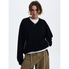 批发<b class='q'>日系</b>复古学院风V领麦穗绣花卫衣男女春秋季休闲宽松内搭情侣外套