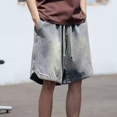 批发美式复古水洗牛仔短<b class='q'>裤</b>高街潮牌休闲<b class='q'>宽松</b>五分<b class='q'>裤</b>男夏季刺绣透气男<b class='q'>裤</b>