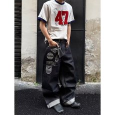 批发2026春季美式复古贴布刺绣设计感牛仔<b class='q'>裤</b>男女<b class='q'>宽松</b>直筒痞帅高街<b class='q'>裤</b>子