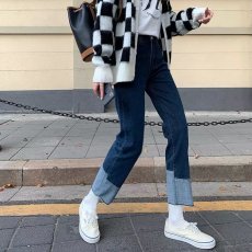 批发高腰复古卷边直筒牛仔<b class='q'>裤</b>女小个子新款春季款<b class='q'>宽松</b>显瘦烟管<b class='q'>裤</b>