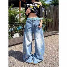 批发美式水洗星星刺绣弯刀牛仔<b class='q'>裤</b>女2026春季新款<b class='q'>宽松</b>直筒阔腿拖地<b class='q'>裤</b>子