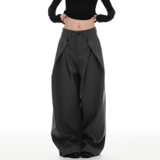 批发潮牌美式高级设计感灰色西装裤美式复古老钱直筒<b class='q'>休闲</b>裤子阔腿裤男