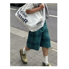 批发日系复古蓝格子短<b class='q'>裤</b>男女夏季薄款<b class='q'>宽松</b>直筒潮牌百搭休闲五分中<b class='q'>裤</b>子