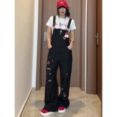 批发重工童趣刺绣黑色<b class='q'>背带裤</b><b class='q'>女</b>夏新款宽松百搭阔腿连体<b class='q'>裤</b>