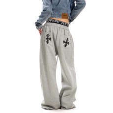 批发潮牌美式假两件双腰头十字架卫裤男女宽松垂坠感<b class='q'>运动</b>休闲阔腿裤子