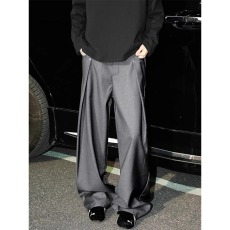 批发灰色高级感裤子男2025春夏流行穿搭西装裤宽松直筒阔腿垂感<b class='q'>休闲</b>裤