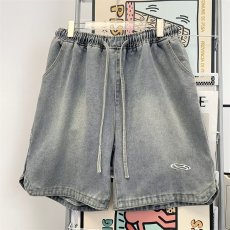 批发美式复古水洗牛仔短裤高街潮牌<b class='q'>休闲</b>宽松五分裤男夏季刺绣透气<b class='q'>男裤</b>