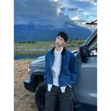 批发美式复古水洗短款cleanfit牛仔外套藏蓝宽松休闲<b class='q'>夹克</b>外套