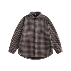批发春秋款日系复古长袖百搭衬衫男女学院风小清新宽松细格纹工装衬衣