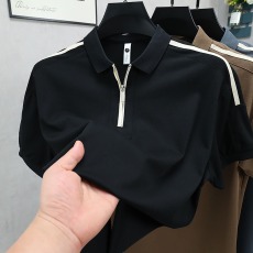 批发袖贴半拉链短袖t恤男翻领夏季青年潮牌polo衫男半袖体恤男装上衣