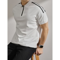 批发2025男士经典撞色条纹半拉链Polo衫夏季高端品质翻领棉质保罗衫