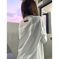 批发美式高街字母凹凸印短袖t恤女夏季宽松<b class='q'>情侣装</b>高级感潮牌纯棉上衣