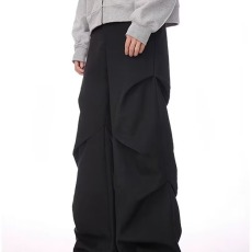 批发黑色褶皱伞兵工装裤<b class='q'>男</b>款微喇cleanfit裤子设计感垂坠感高级感<b class='q'>西裤</b>
