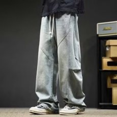 批发<b class='q'>牛仔裤</b>男夏季美式复古vibe风水洗阔腿裤子春装宽松直筒<b class='q'>男生</b>工装裤