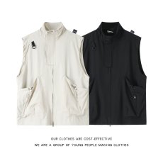 批发秋季新款高档商务休闲立领<b class='q'>马甲</b>男士轻奢时尚纯色百搭无袖夹克<b class='q'>外套</b>