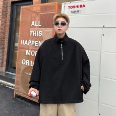 批发华夫格高领卫衣男2023秋季新款潮牌半拉链设计感美式hiphop<b class='q'>上衣</b>服