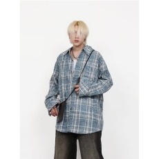 批发junmanner 格纹翻领做旧美式复古潮流长袖<b class='q'>衬衫</b>上衣春夏季<b class='q'>男生</b><b class='q'>衬衣</b>