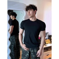 批发美式黑色正肩小领口短袖T恤男款春夏重磅显肌肉<b class='q'>运动</b>健身<b class='q'>上衣</b>内搭