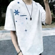 批发2026美式<b class='q'>时尚</b>设计感雪花刺绣短袖T恤男女<b class='q'>情侣</b><b class='q'>上衣</b>夏季半袖打底衫