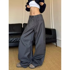 批发2026美式辣妹简约<b class='q'>设计</b>感弯刀西裤宽松阔腿垂感拖地多口袋休闲裤潮