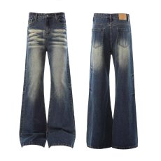 批发复古时尚通勤风高腰微喇阔腿牛仔<b class='q'>裤</b>女猫须新款<b class='q'>韩版</b>垂坠感百搭长<b class='q'>裤</b>