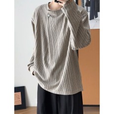 批发灰色老钱风针织卫衣男款秋季美式慵懒风长袖t恤<b class='q'>设计</b>感内搭打底衫