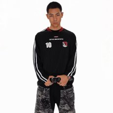 批发美式复古徽章撞色球衣长袖T恤男秋季新款<b class='q'>运动</b>风条纹宽松廓形<b class='q'>上衣</b>