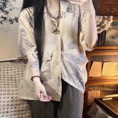 批发新中式国风冰丝短袖衬衫男女夏薄款潮牌潮流痞帅<b class='q'>设计</b>感高级衬衣