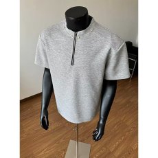 批发太空棉宽松半拉链垫肩t恤男cleanfit短袖美式高街设计感半袖<b class='q'>上衣</b>