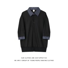 批发2026新款韩版夏季气质条纹拼接polo衫痞帅情侣休闲时尚短袖男女