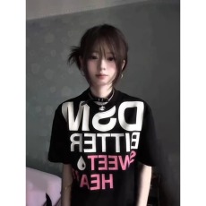 批发美式休闲显瘦上衣男女夏季新款<b class='q'>设计</b>感字母印花小个子百搭短袖T恤