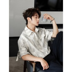 批发新中式短袖<b class='q'>衬衫</b><b class='q'>男生</b>夏季痞帅白色<b class='q'>衬衣</b>宽松大码休闲潮牌黑色外套男