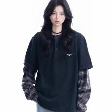 批发ins春季2025新款假两件<b class='q'>设计</b>感水洗重工长袖男女宽松百搭青少年潮