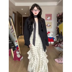 批发早春女装2026新款长款吊带波点<b class='q'>连衣裙</b>西装韩系一整套ootd穿搭<b class='q'>长裙</b>