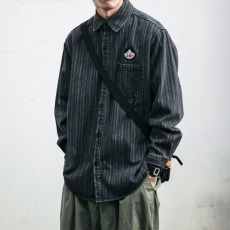 批发春秋季日系潮牌宽松条纹<b class='q'>衬衫</b>男韩版潮流长袖<b class='q'>衬衣</b>情侣学生百搭上衣