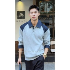 批发松弛感翻领拼接卫衣POLO衫男士秋季穿搭痞帅<b class='q'>设计</b>感长袖上衣打底衫