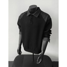 批发松弛感翻领拼接卫衣POLO衫男士秋季穿搭痞帅<b class='q'>设计</b>感长袖上衣打底衫