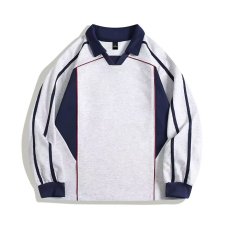 批发美式潮牌复古<b class='q'>卫衣</b>男<b class='q'>女</b>春秋痞帅气高街宽松撞色机车POLO领上衣外套