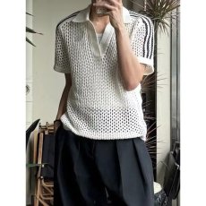 批发夏季POLO镂空网眼<b class='q'>短袖</b>毛织衫<b class='q'>男</b>女慵懒设计感休闲上衣