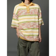 批发夏季彩色渐变镂空针织pool衫<b class='q'>男</b>女美式清新慵懒风翻领宽松休闲上衣