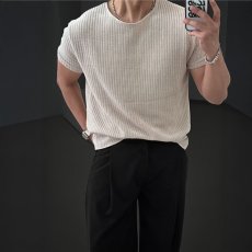 批发美式圆领针织<b class='q'>短袖</b>T恤<b class='q'>男</b>士夏季潮牌重磅休闲百搭宽松抗皱体恤上衣