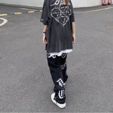 批发刺绣牛仔裤<b class='q'>男</b>女2026高街复古潮牌直筒显瘦休闲百搭侧拉链拖地长裤