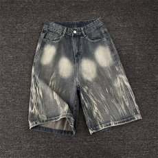 批发慵懒百搭无品牌新款日系气质原宿美式复古闪电火焰纹牛仔短裤<b class='q'>男</b>夏