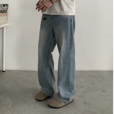 批发美式复古宽松直筒牛仔裤<b class='q'>男</b>女款夏季新款高腰垂感显瘦阔腿拖地裤